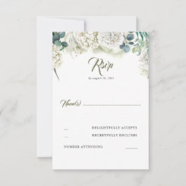 Groen en Witte Hydrangea Bruiloft RSVP Kaartje