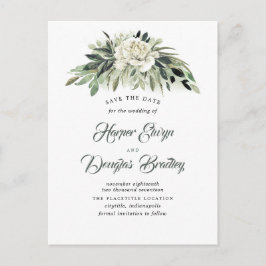 Groen en witte pioen  Save the Date Aankondigingskaart