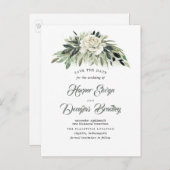 Groen en witte pioen  Save the Date Aankondigingskaart (Voorkant / Achterkant)