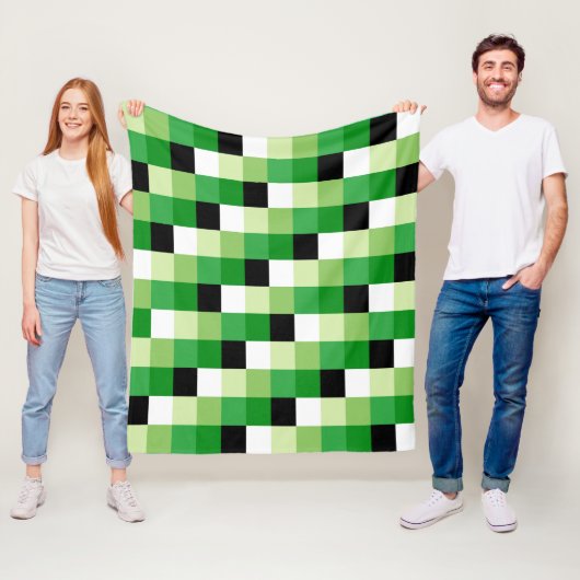 Groen en witte vierkanten Patroon Fleece Deken (In situ)