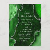 Groen en Zilver Agaat Marmer Save The Date Briefkaart (Voorkant)