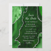 Groen en Zilver Agaat Marmer Save The Date Kaart (Voorkant)