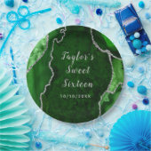 Groen en Zilver Agaat Marmer Zoet Zestien Papieren Bordje (Feest)