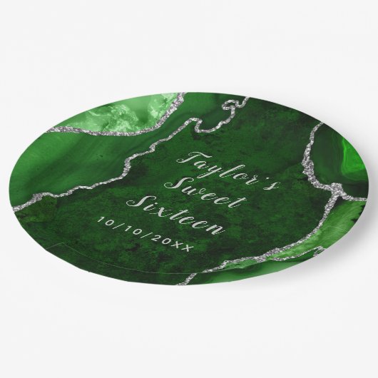 Groen en Zilver Agaat Marmer Zoet Zestien Papieren Bordje (Gekanteld)