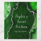 Groen en Zilver Agaat Marmer Zoet Zestien Wijn Etiket (Enkel label)