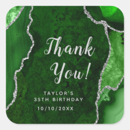 Groen en Zilver Agate Birthday Dank u Vierkante Sticker