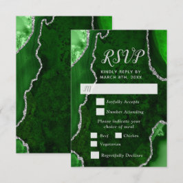 Groen en Zilver Agate Maaltijdkeuze RSVP Kaartje