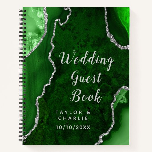 Groen en zilver Agate Wedding Guest Book Notitieboek (Voorkant)