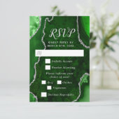 Groen en Zilver Agate Wedding Meal Choice RSVP Kaartje (Staand voorkant)