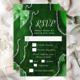 Groen en Zilver Agate Wedding Meal Choice RSVP Kaartje