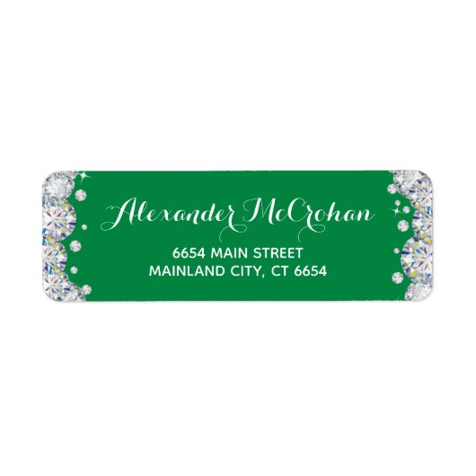 Groen en zilver diamant glitters retouradres etiket (Voorkant)