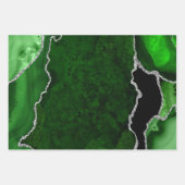 Groen en Zilver Faux Glitter Agate Inpakpapier Vel (Voorkant)