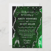 Groen en zilver Faux Glitter Agate Marble Wedding Kaart (Voorkant)