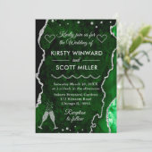 Groen en zilver Faux Glitter Agate Marble Wedding Kaart (Staand voorkant)