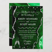 Groen en zilver Faux Glitter Agate Marble Wedding Kaart (Voorkant / Achterkant)