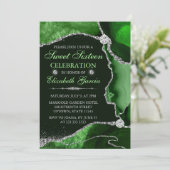 Groen en Zilver Faux Glitter Agate Sweet Sixteen Kaart (Staand voorkant)