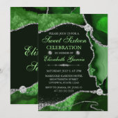 Groen en Zilver Faux Glitter Agate Sweet Sixteen Kaart (Voorkant / Achterkant)