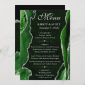 Groen en Zilver Faux Glitter Agate Wedding Menu (Voorkant / Achterkant)