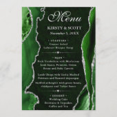 Groen en Zilver Faux Glitter Agate Wedding Menu (Voorkant)
