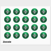 Groen en zilver Fleur de Lis Envelope Seal Ronde Sticker (Vel)