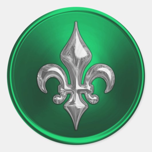 Groen en zilver Fleur de Lis Envelope Seal Ronde Sticker (Voorkant)