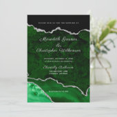 Groen en Zilver Glitter Agate Geode Wedding Kaart (Staand voorkant)