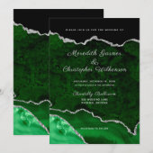 Groen en Zilver Glitter Agate Geode Wedding Kaart (Voorkant / Achterkant)