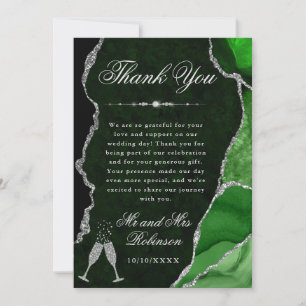 Groen en Zilver Glitter Agate & Marmeren Bruiloft Bedankkaart