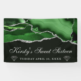 Groen en Zilver Glitter Agate Sweet Sixteen Spandoek