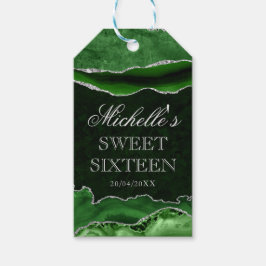 Groen en Zilver Glitter Marmer Agate Sweet 16 Cadeaulabel