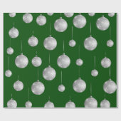 Groen en Zilver Kerst Ornament Patroon Cadeaupapier (Vlak)