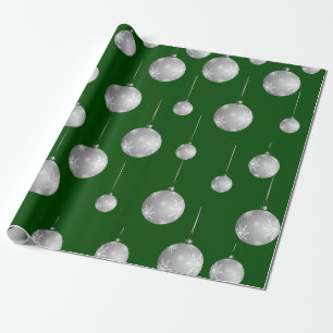 Groen en Zilver Kerst Ornament Patroon Cadeaupapier