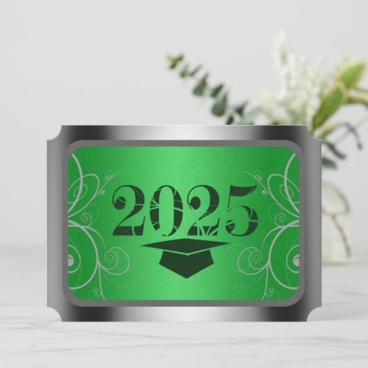 Groen en Zilver Lijst Afstuderen Kaart (Staand voorkant)