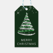 Groen en Zilver lint & Glitter Kerstboom Cadeaulabel (Voorkant)