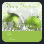 Groen en Zilver Merry Christmas Gift Label Sticker<br><div class="desc">Elegante kerstcadeau labels sticker met mooie groene glitterachtige kerstversieringen,  witte sprankelende lichten,  glanzende zilveren parels en klatergoud.</div>