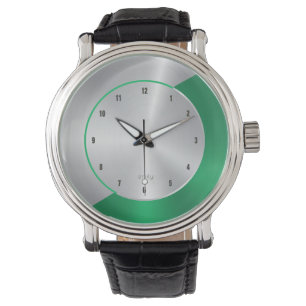 Groen en zilver Modern Metallic Geometric Design L Horloge