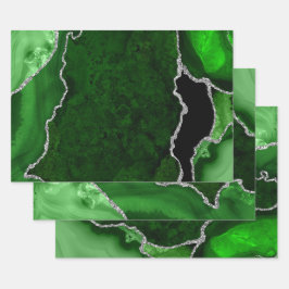 Groen en zilver namaak glitters agaat inpakpapier vel