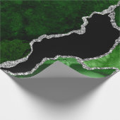 Groen en zilveren namaak glinster agaat cadeaupapier (Hoek)