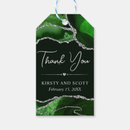Groen en Zilveren Nep Glitter Agate Bruiloft Cadeaulabel