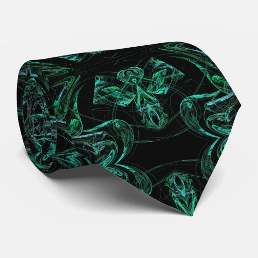 Groen en Zwart Abstract Fractal Necktie Stropdas (Opgerold)