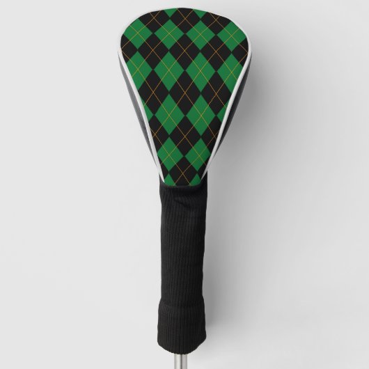 Groen en zwart argyle-patroon golfheadcover (Voorkant)
