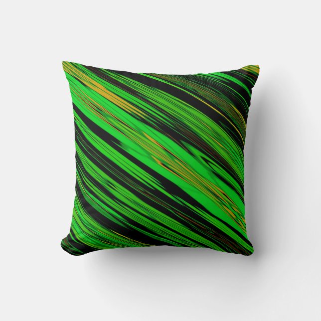 Groen en zwart, Bright Stripe Mojo-Sierkussen Kussen (Voorkant)