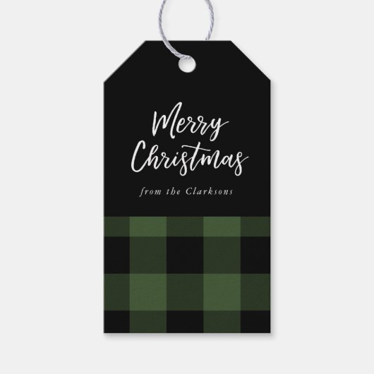 Groen en Zwart Buffel Check Christmas Gift Label Cadeaulabel (Voorkant)