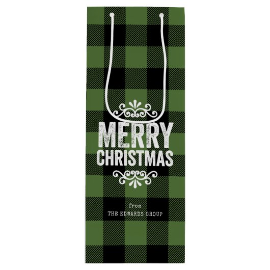 Groen en Zwart Buffel Controleer Rustieke Kerstmis Wijn Cadeautas (Voorkant)