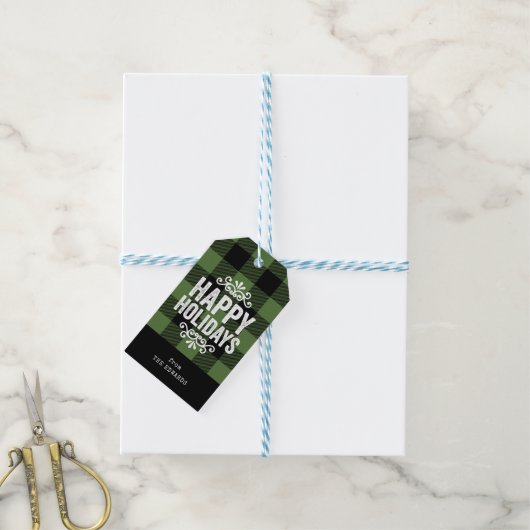 Groen en Zwart Buffel Controleer Rustieke Vakantie Cadeaulabel (Met Touw)