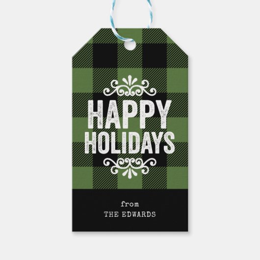 Groen en Zwart Buffel Controleer Rustieke Vakantie Cadeaulabel (Voorkant)