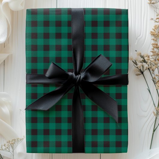 Groen en zwart Buffel Plaid Cadeaupapier