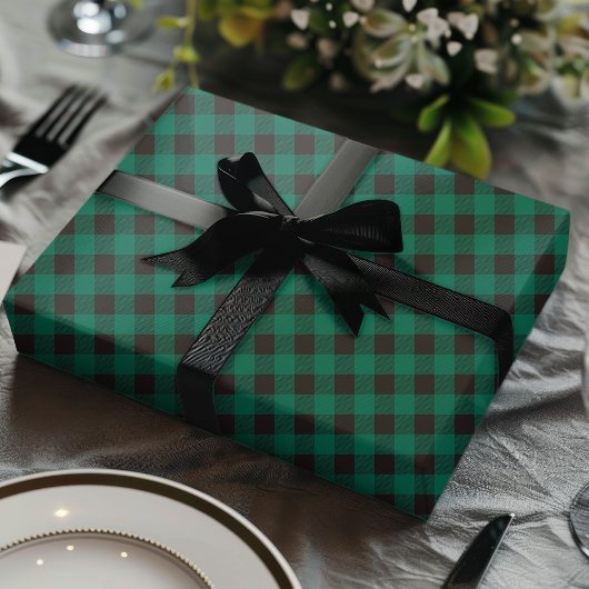 Groen en zwart Buffel Plaid Cadeaupapier
