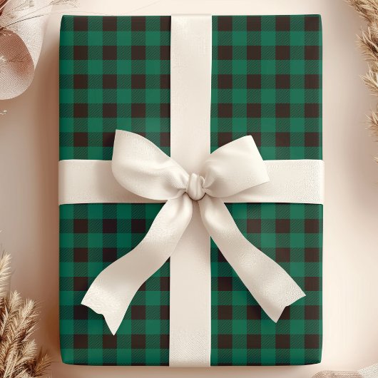 Groen en zwart Buffel Plaid Cadeaupapier