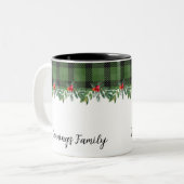 Groen en Zwart Buffel Plaid Familie Kerstmis Tweekleurige Koffiemok (Voorkant links)